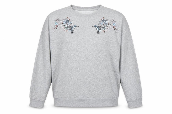 New Look Women's Grey Embroidered Bird Sweatshirt Size 14