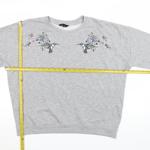New Look Women's Grey Embroidered Bird Sweatshirt Size 14