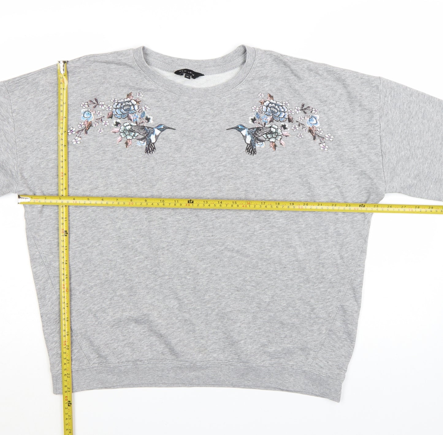 New Look Women's Grey Embroidered Bird Sweatshirt Size 14