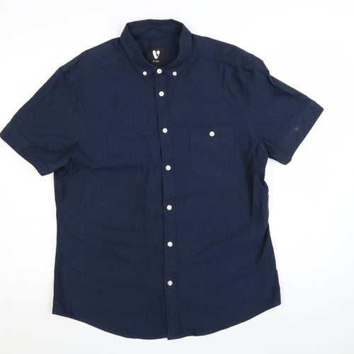 By Very Men's Navy Blue Short Sleeve Button-Up Cotton Shirt L