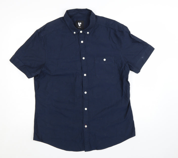 By Very Men's Navy Blue Short Sleeve Button-Up Cotton Shirt L