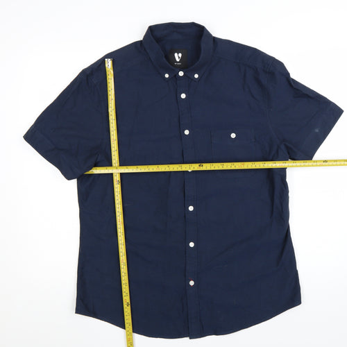 By Very Men's Navy Blue Short Sleeve Button-Up Cotton Shirt L