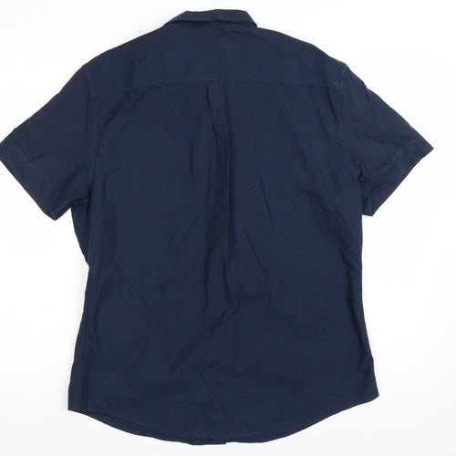 By Very Men's Navy Blue Short Sleeve Button-Up Cotton Shirt L