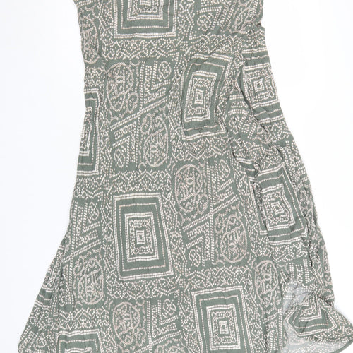 Apricot Women Green Geometric A-Line Sleeveless Viscose Dress UK 14