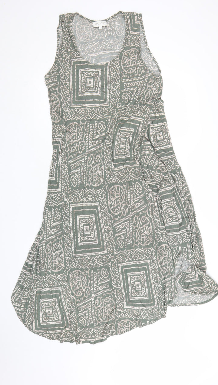 Apricot Women Green Geometric A-Line Sleeveless Viscose Dress UK 14