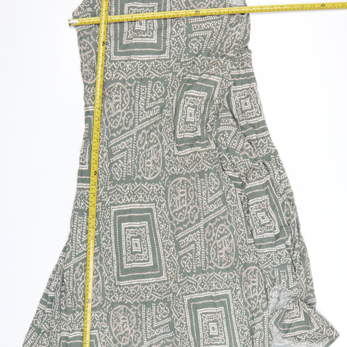 Apricot Women Green Geometric A-Line Sleeveless Viscose Dress UK 14