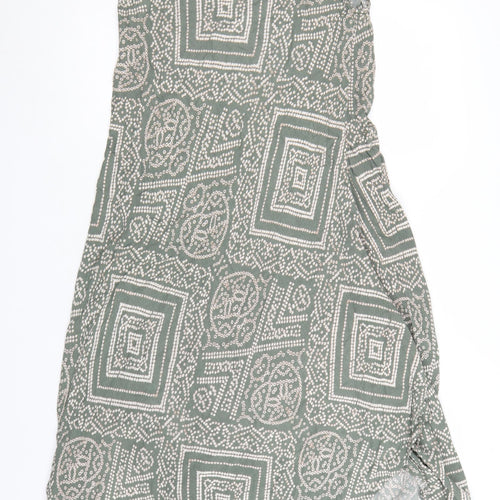 Apricot Women Green Geometric A-Line Sleeveless Viscose Dress UK 14