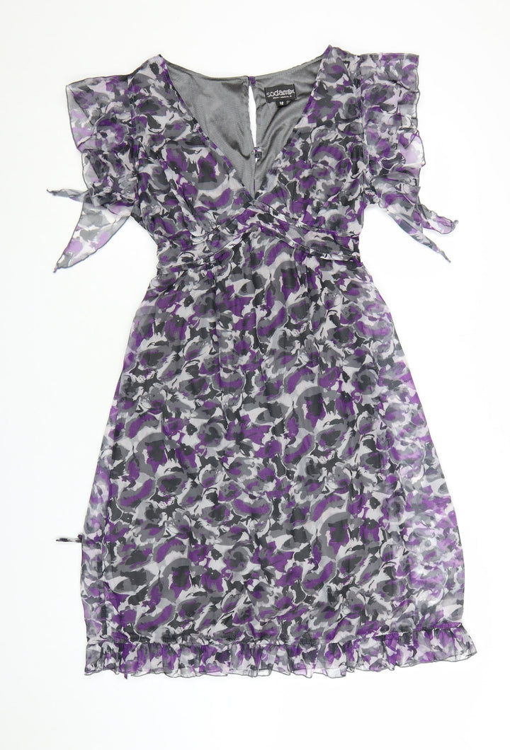 Sodamix Women’s Multicoloured Floral Chiffon Wrap Dress Size 12