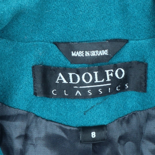 Adolfo Classics Women's Green Wool Long Overcoat Size 8