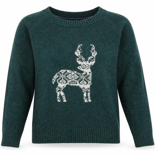 Fat Face Women Green Reindeer Wool Blend Christmas Jumper Size 8