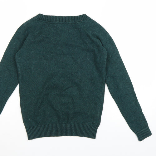Fat Face Women Green Reindeer Wool Blend Christmas Jumper Size 8