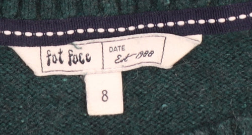 Fat Face Women Green Reindeer Wool Blend Christmas Jumper Size 8