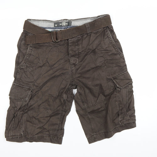 H&M L.O.G.G. Mens Brown Cargo Shorts Size 32 Regular Fit with Belt
