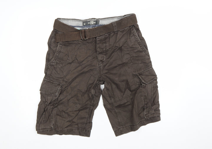 H&M L.O.G.G. Mens Brown Cargo Shorts Size 32 Regular Fit with Belt