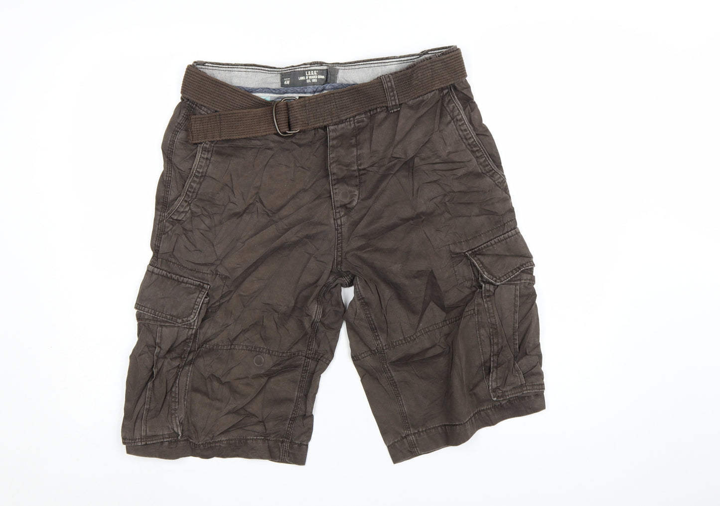 H&M L.O.G.G. Mens Brown Cargo Shorts Size 32 Regular Fit with Belt