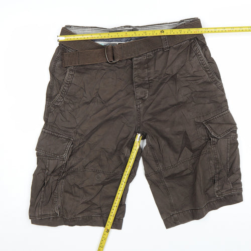 H&M L.O.G.G. Mens Brown Cargo Shorts Size 32 Regular Fit with Belt