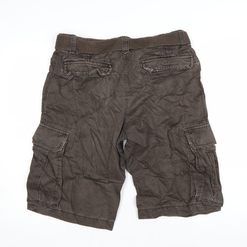 H&M L.O.G.G. Mens Brown Cargo Shorts Size 32 Regular Fit with Belt