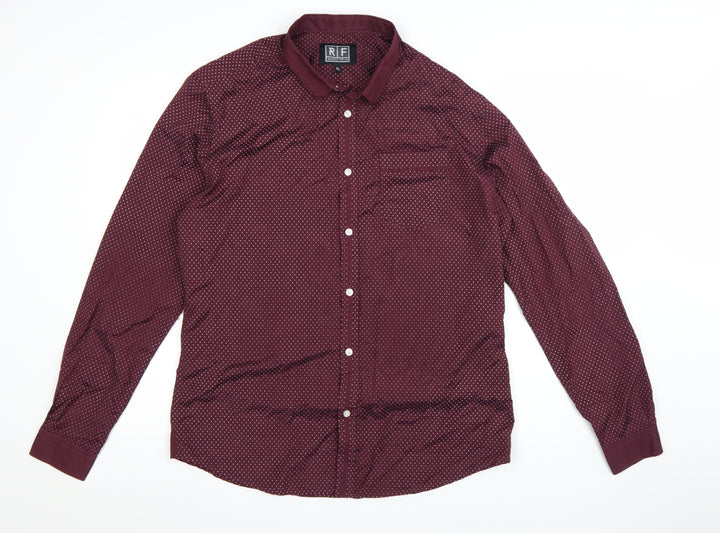 Blue Inc Men’s Red Geometric Long Sleeve Button-Up Shirt XL