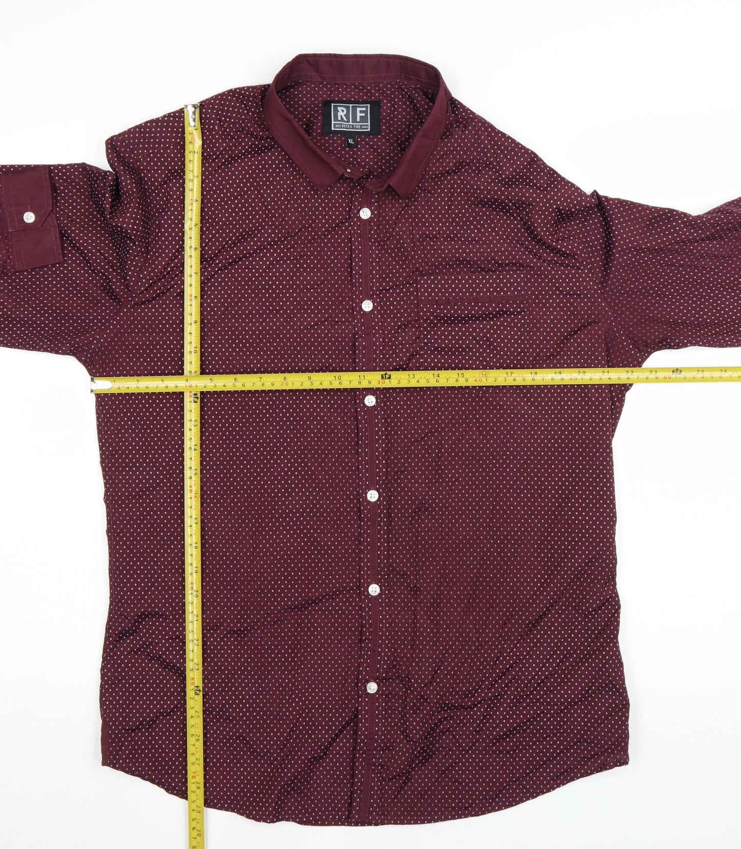 Blue Inc Men’s Red Geometric Long Sleeve Button-Up Shirt XL