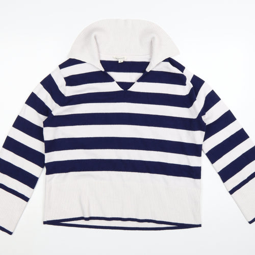 Monsoon Womens Blue White Striped V-Neck Knit Jumper M