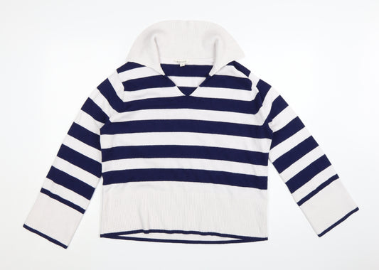 Monsoon Womens Blue White Striped V-Neck Knit Jumper M