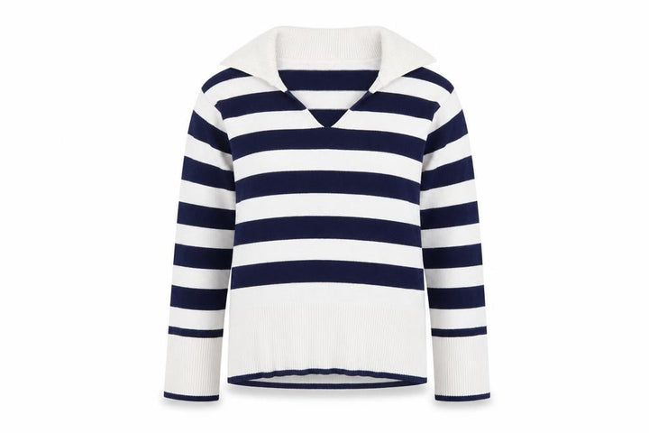 Monsoon Womens Blue White Striped V-Neck Knit Jumper M