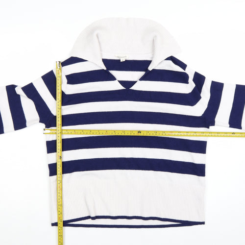 Monsoon Womens Blue White Striped V-Neck Knit Jumper M