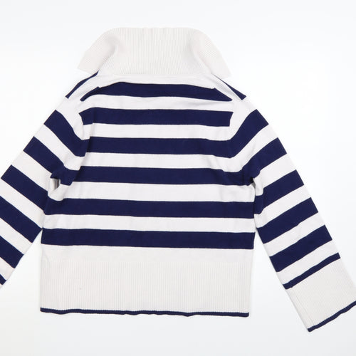 Monsoon Womens Blue White Striped V-Neck Knit Jumper M