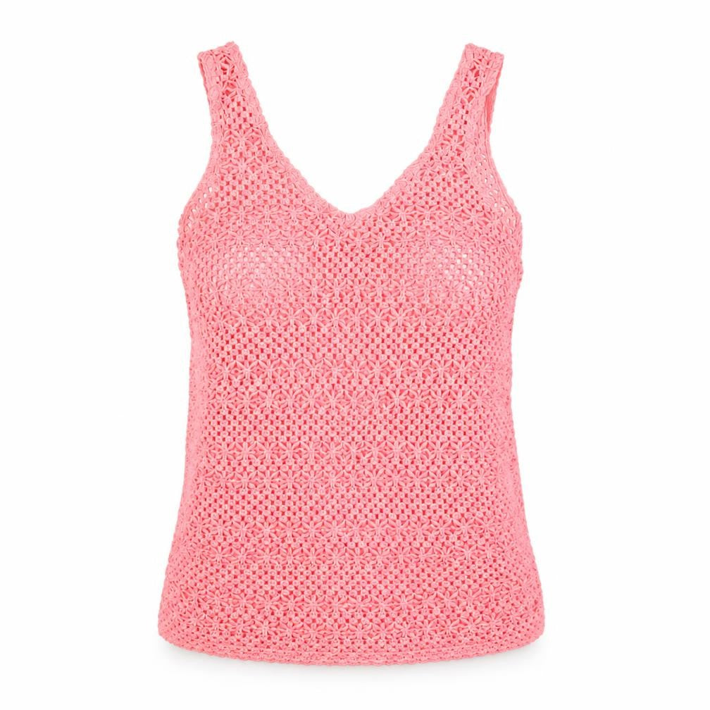 Front view of Next Women's Pink Crochet Cotton V-Neck Tank Top, size 8