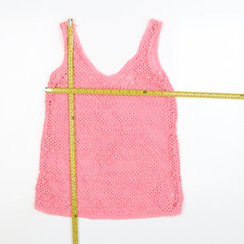 Next Women's Pink Crochet Cotton V-Neck Tank Top Size 8