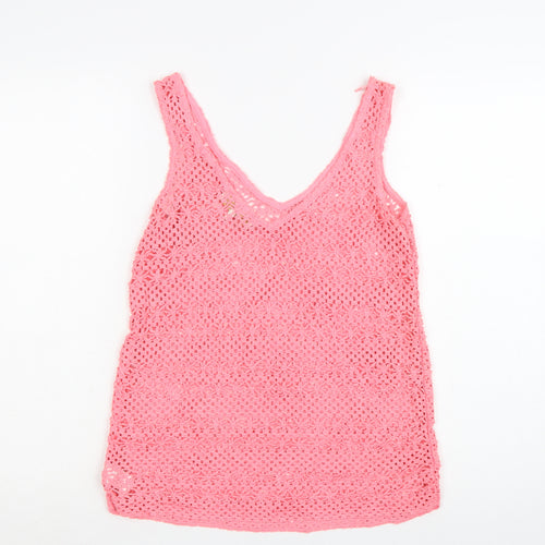 Next Women's Pink Crochet Cotton V-Neck Tank Top Size 8