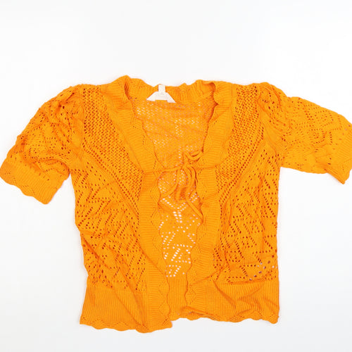 Marks and Spencer Per Una Women's Orange Open-Knit Short Sleeve Cardigan Size 6