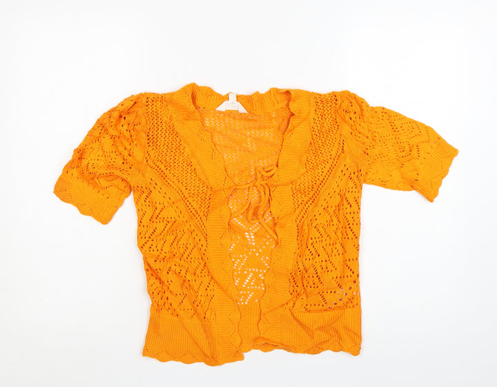 Marks and Spencer Per Una Women's Orange Open-Knit Short Sleeve Cardigan Size 6