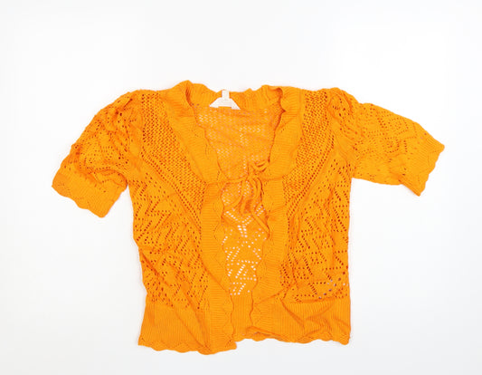 Marks and Spencer Per Una Women's Orange Open-Knit Short Sleeve Cardigan Size 6