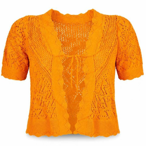 Marks and Spencer Per Una Women's Orange Open-Knit Short Sleeve Cardigan Size 6