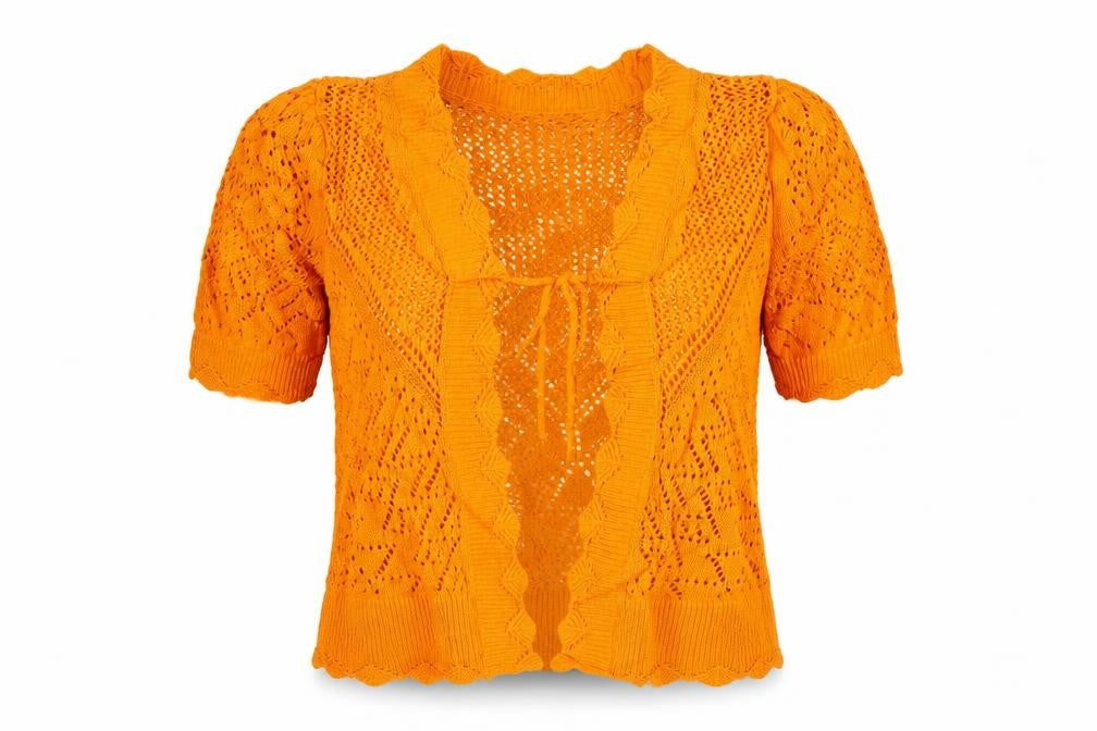 Marks and Spencer Per Una Women's Orange Open-Knit Short Sleeve Cardigan Size 6
