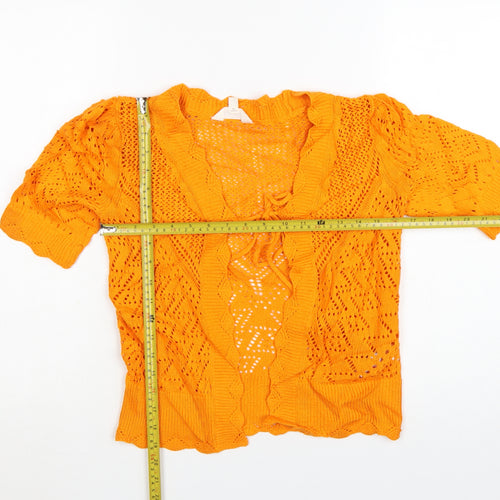 Marks and Spencer Per Una Women's Orange Open-Knit Short Sleeve Cardigan Size 6