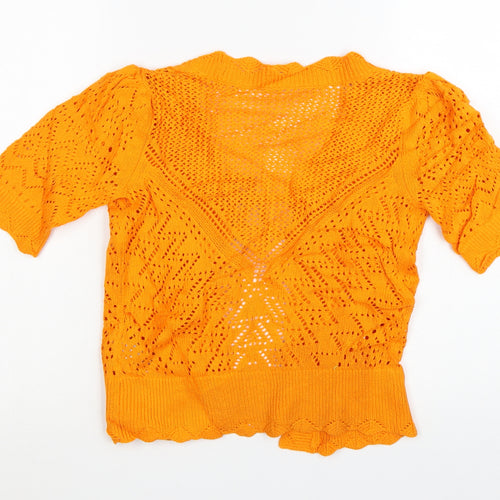 Marks and Spencer Per Una Women's Orange Open-Knit Short Sleeve Cardigan Size 6