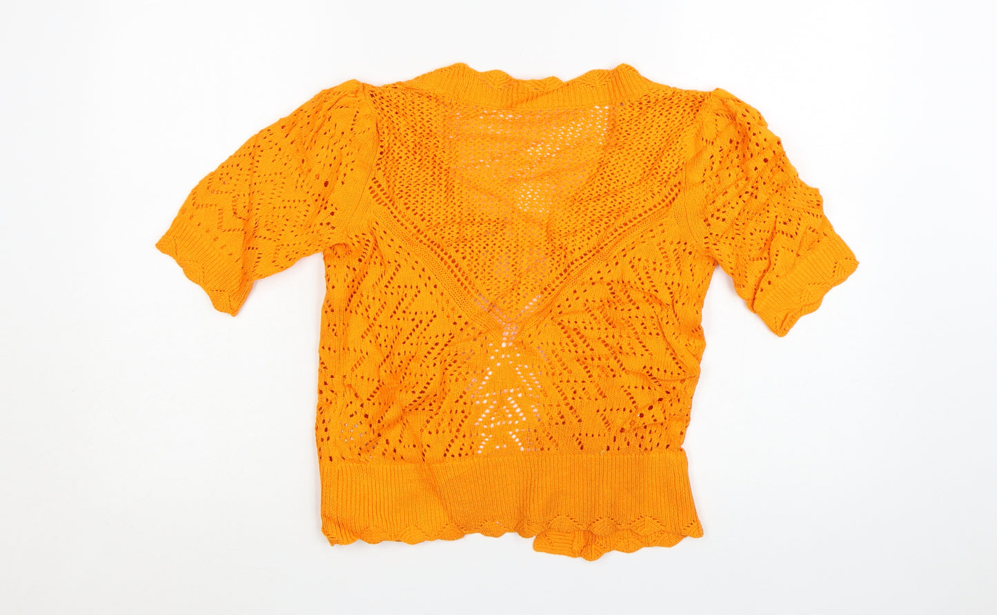 Marks and Spencer Per Una Women's Orange Open-Knit Short Sleeve Cardigan Size 6
