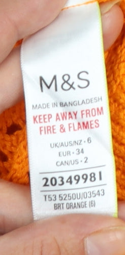 Marks and Spencer Per Una Women's Orange Open-Knit Short Sleeve Cardigan Size 6