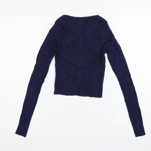 Pull & Bear Teens Blue Cropped Ribbed Long Sleeve V-Neck Top Size 12