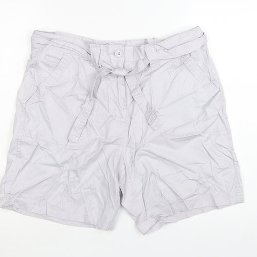 M&Co Women Silver Cotton Chino Shorts Size 16 Belted Casual