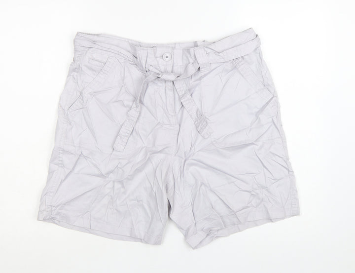 M&Co Women Silver Cotton Chino Shorts Size 16 Belted Casual