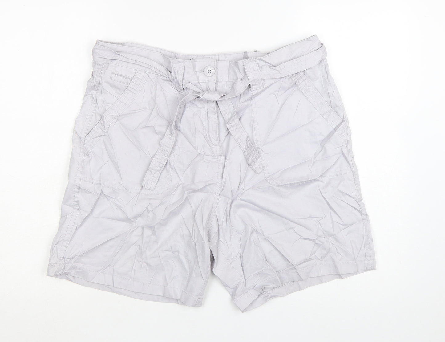 M&Co Women Silver Cotton Chino Shorts Size 16 Belted Casual