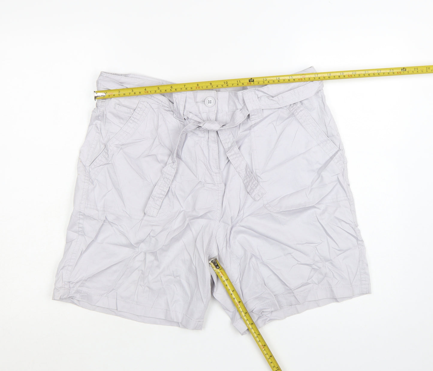 M&Co Women Silver Cotton Chino Shorts Size 16 Belted Casual