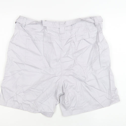 M&Co Women Silver Cotton Chino Shorts Size 16 Belted Casual