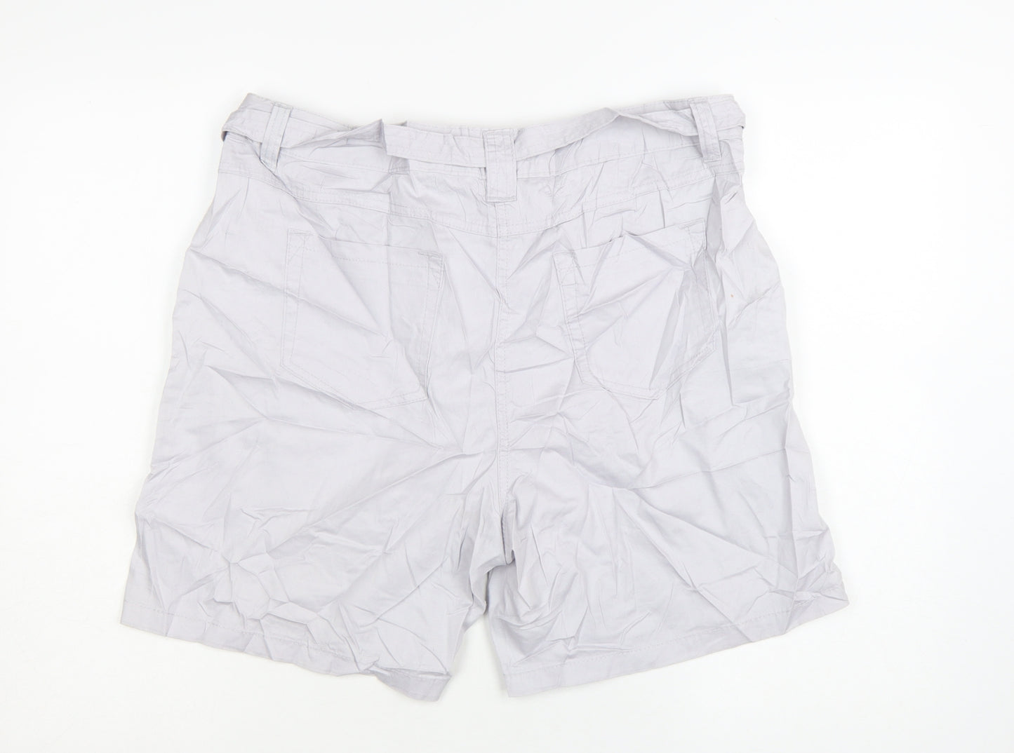 M&Co Women Silver Cotton Chino Shorts Size 16 Belted Casual