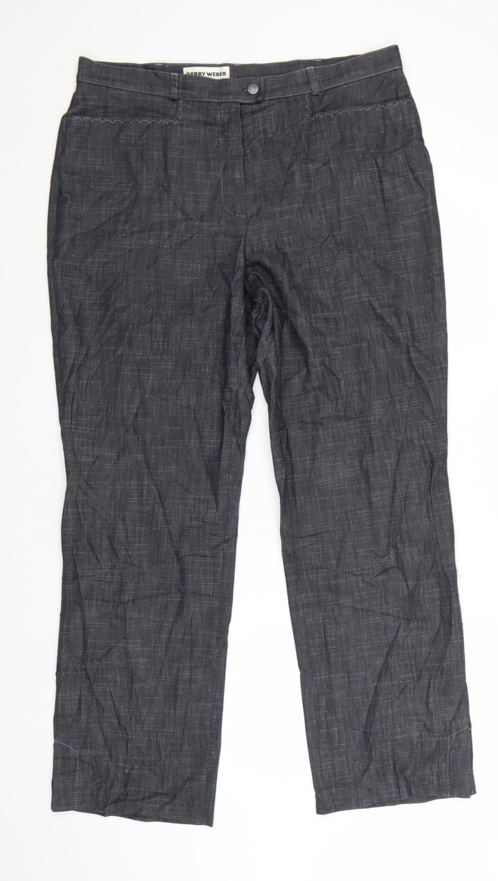 Gerry Weber Women's Grey Cotton Blend Stretch Straight Trousers Size 18