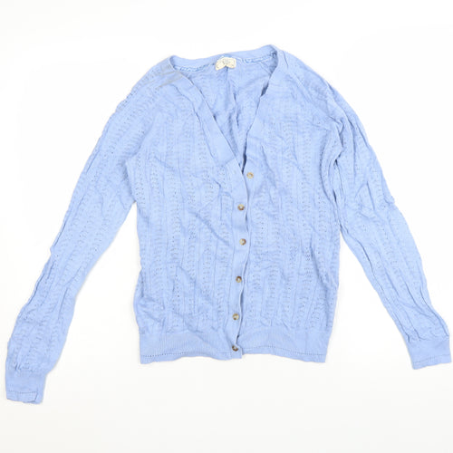 Fat Face Women's Blue Cotton Knit Cardigan UK 12 V-Neck Button