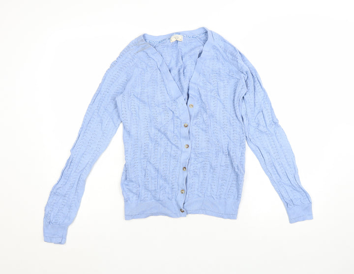 Fat Face Women's Blue Cotton Knit Cardigan UK 12 V-Neck Button